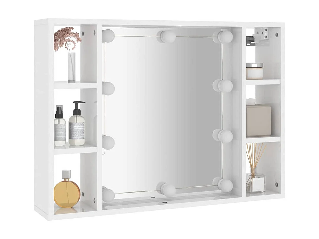 Armoire de miroir avec LED Blanc brillant 76x15x55 cm