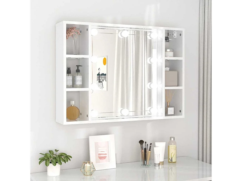 Spiegelkast met LED-verlichting 76x15x55 cm hoogglans wit
