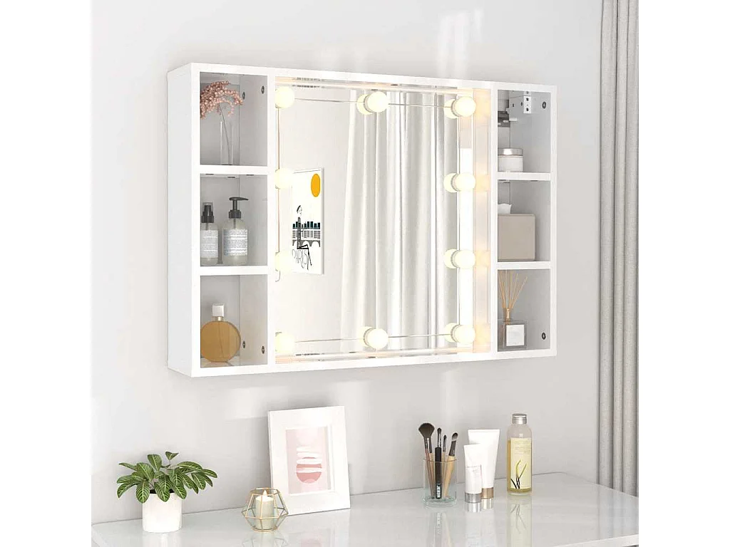 Spiegelkast met LED-verlichting 76x15x55 cm hoogglans wit