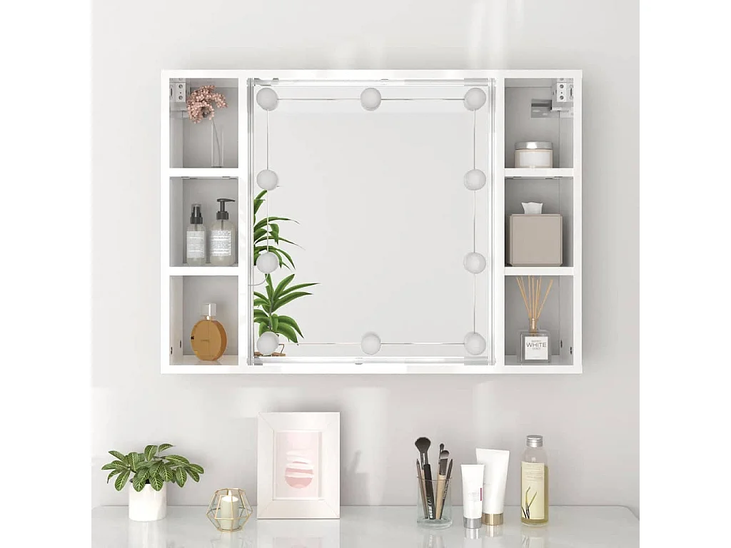 Spiegelkast met LED-verlichting 76x15x55 cm hoogglans wit