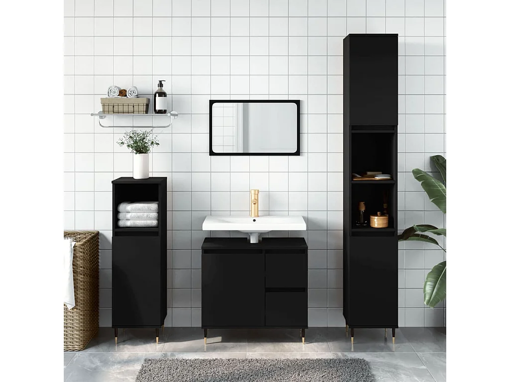 Badkamerkast 30x30x190 cm bewerkt hout zwart