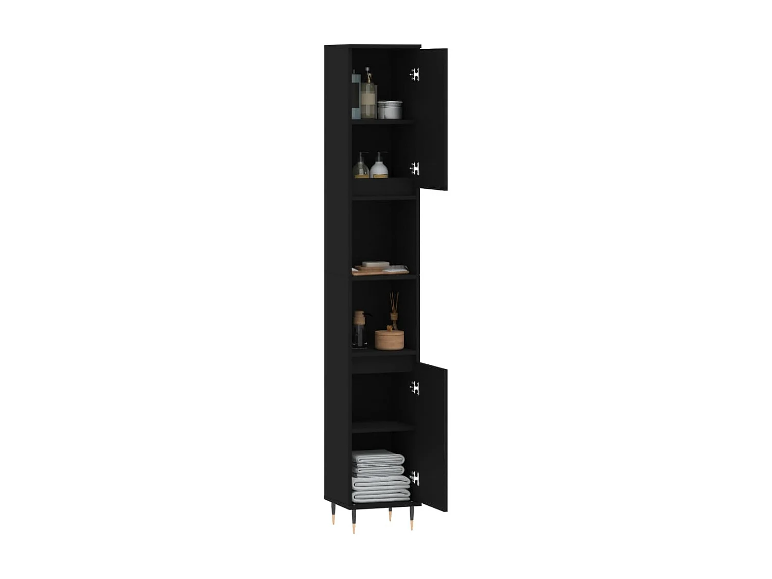 Badkamerkast 30x30x190 cm bewerkt hout zwart