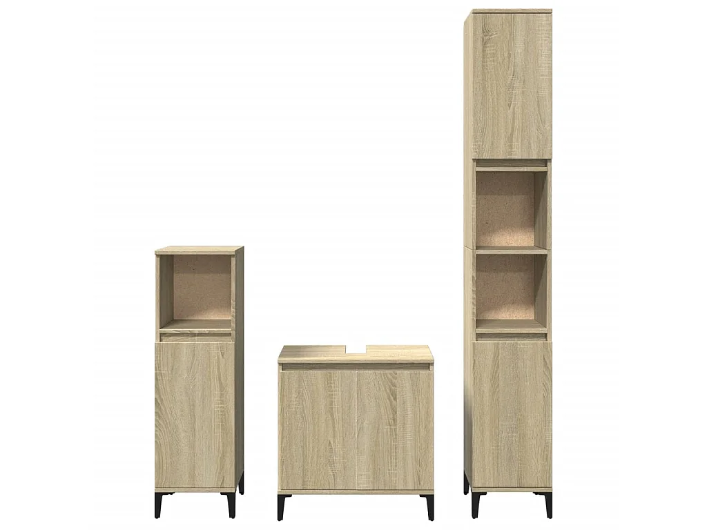 3-delige Badkamermeubelset bewerkt hout sonoma eikenkleurig