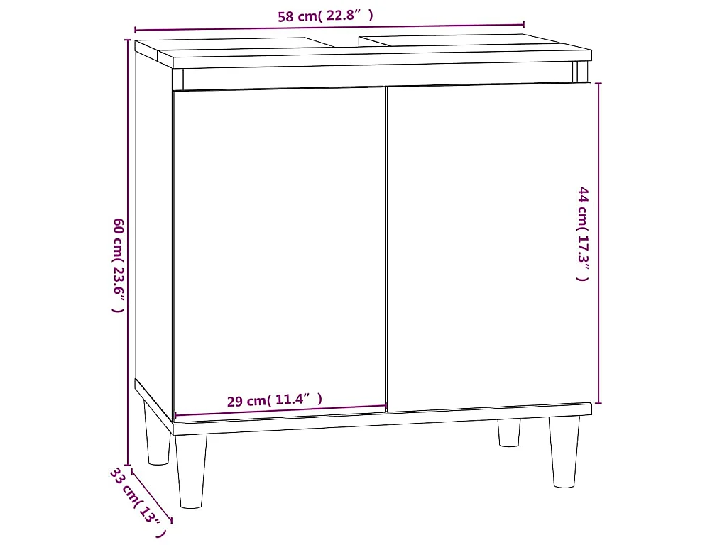 Armário de lavatório 58x33x60 cm derivados de madeira branco