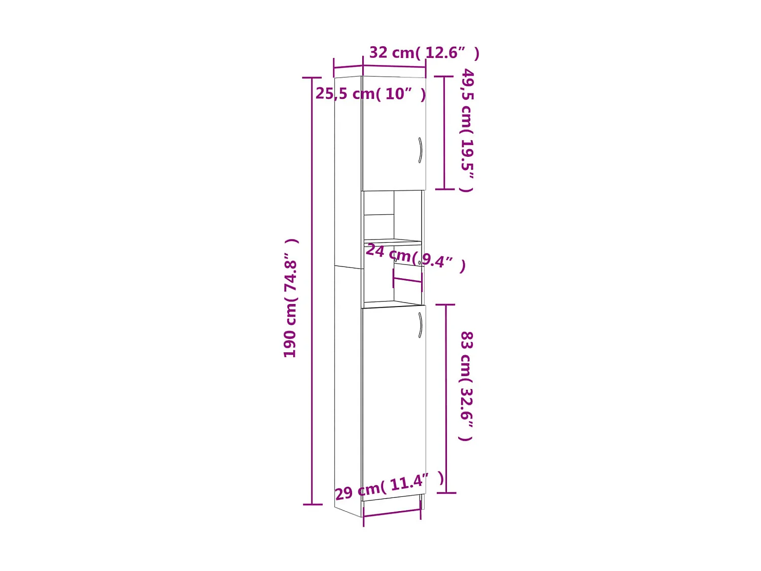 Badezimmerschrank Grau Sonoma 32x25,5x190 cm Holzwerkstoff