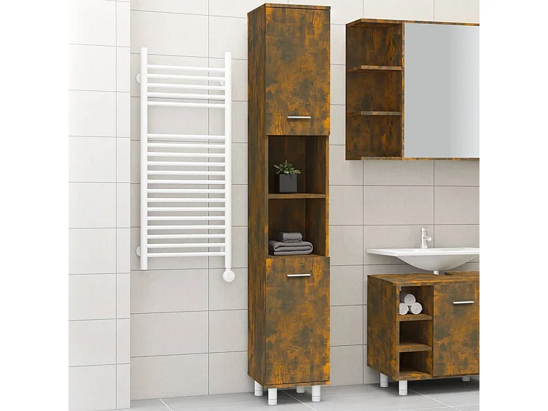 Armario de baño madera contrachapada roble ahumado 30x30x179 cm
