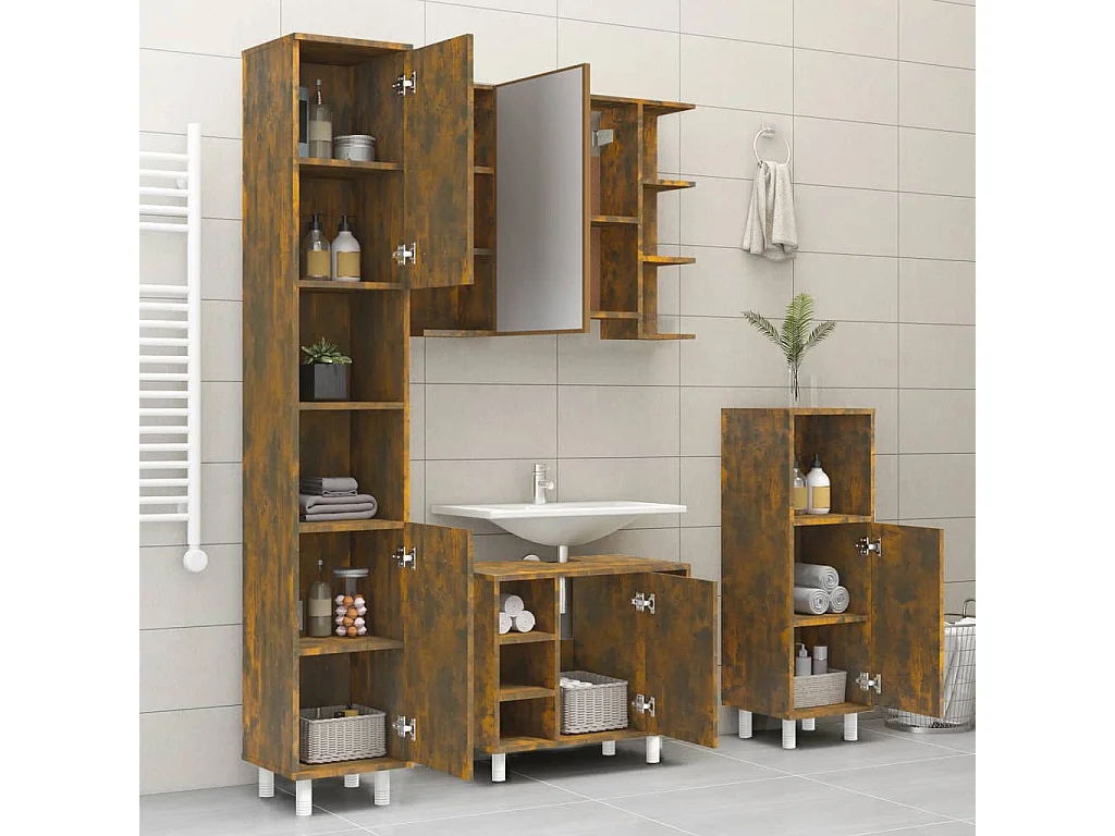 Badschrank Räuchereiche 30x30x179 cm Holzwerkstoff