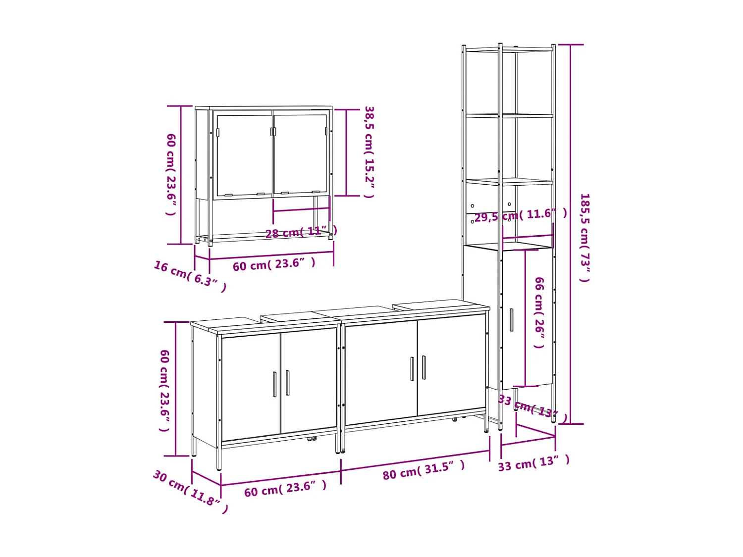 Set de muebles baño 4 pzas madera contrachapada roble marrón