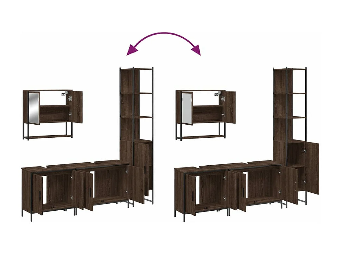 Set de muebles baño 4 pzas madera contrachapada roble marrón