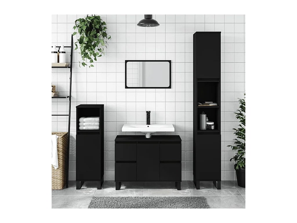 Armoire de salle de bain noir 80x33x60 cm bois d'ingénierie