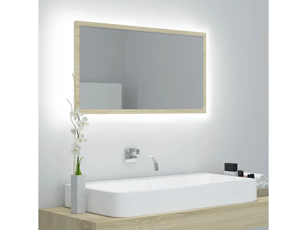 Miroir LED de salle de bain Chêne sonoma 80x8,5x37 cm Acrylique