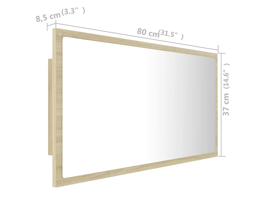 Miroir LED de salle de bain Chêne sonoma 80x8,5x37 cm Acrylique