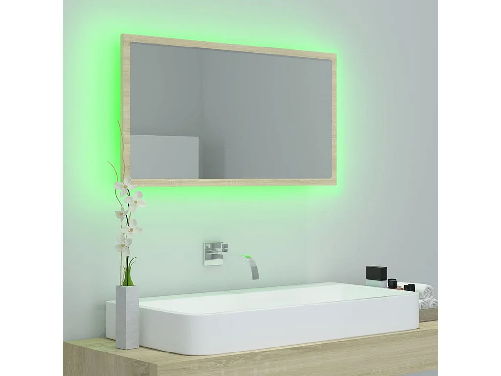 Miroir LED de salle de bain Chêne sonoma 80x8,5x37 cm Acrylique
