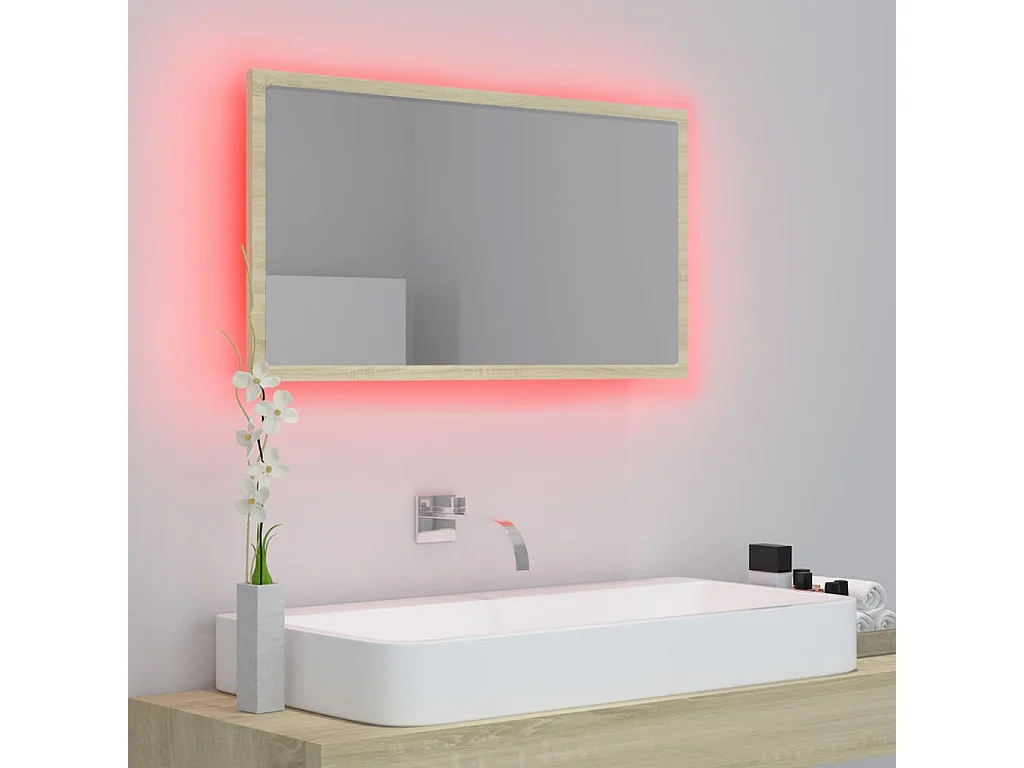 Miroir LED de salle de bain Chêne sonoma 80x8,5x37 cm Acrylique