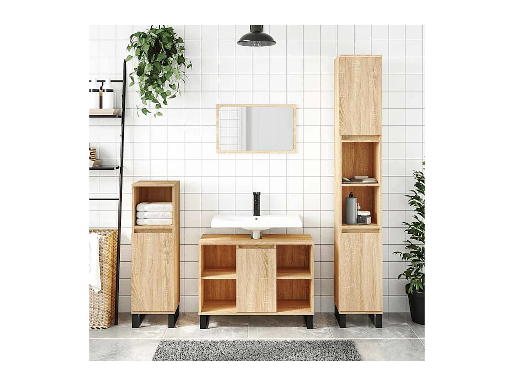 Mobile da Bagno Rovere Sonoma 80x33x60 cm in Legno Multistrato