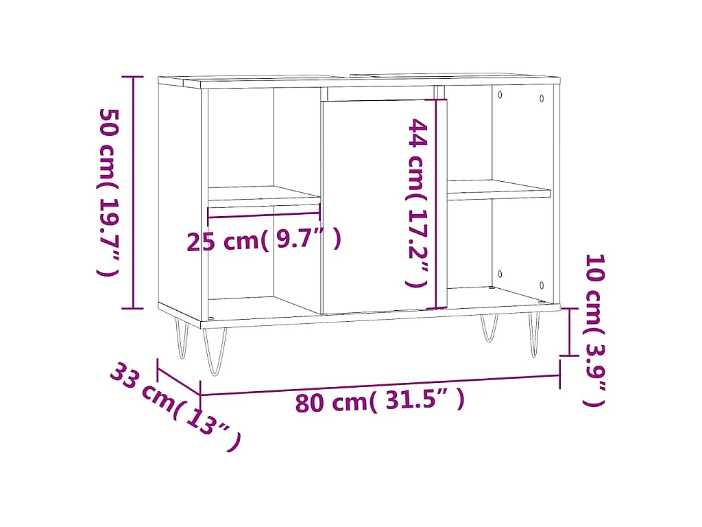Armoire salle de bain chêne sonoma 80x33x60cm bois d'ingénierie