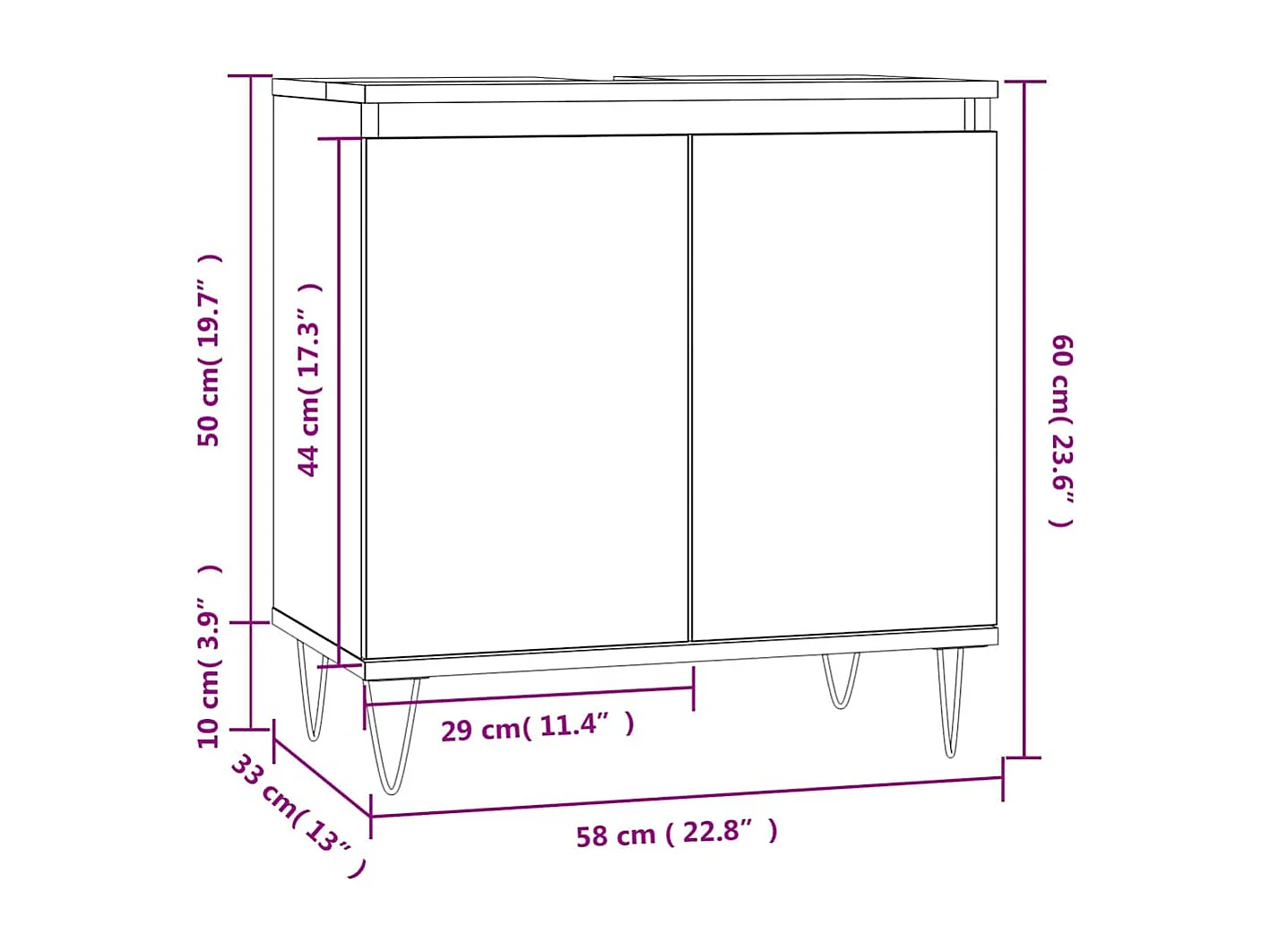 Armoire de salle de bain noir 58x33x60 cm bois d'ingénierie