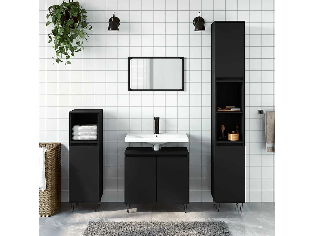 Armoire de salle de bain noir 58x33x60 cm bois d'ingénierie