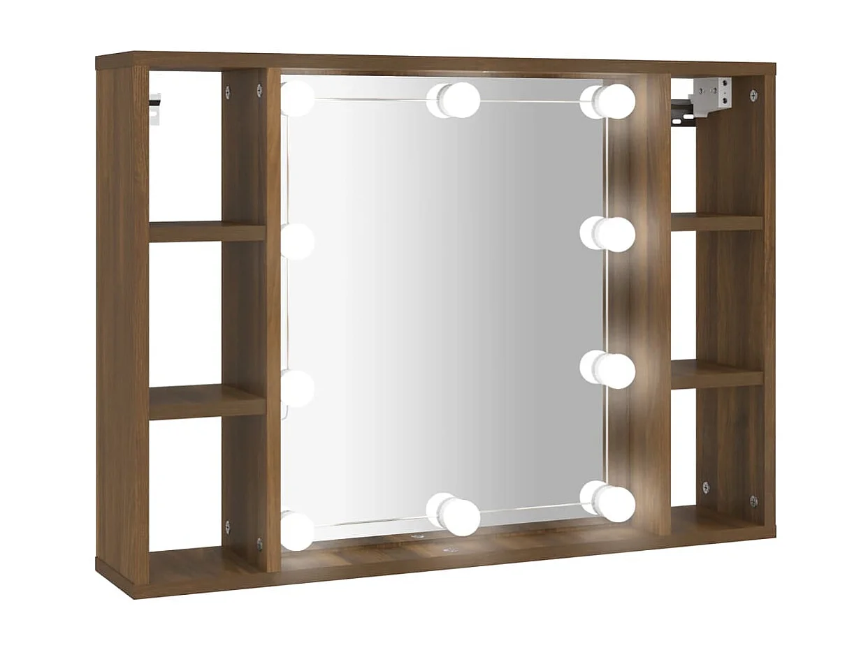 Spiegelkast met LED-verlichting 76x15x55 cm bruin eikenkleur