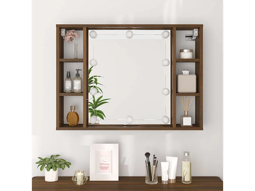 Spiegelkast met LED-verlichting 76x15x55 cm bruin eikenkleur