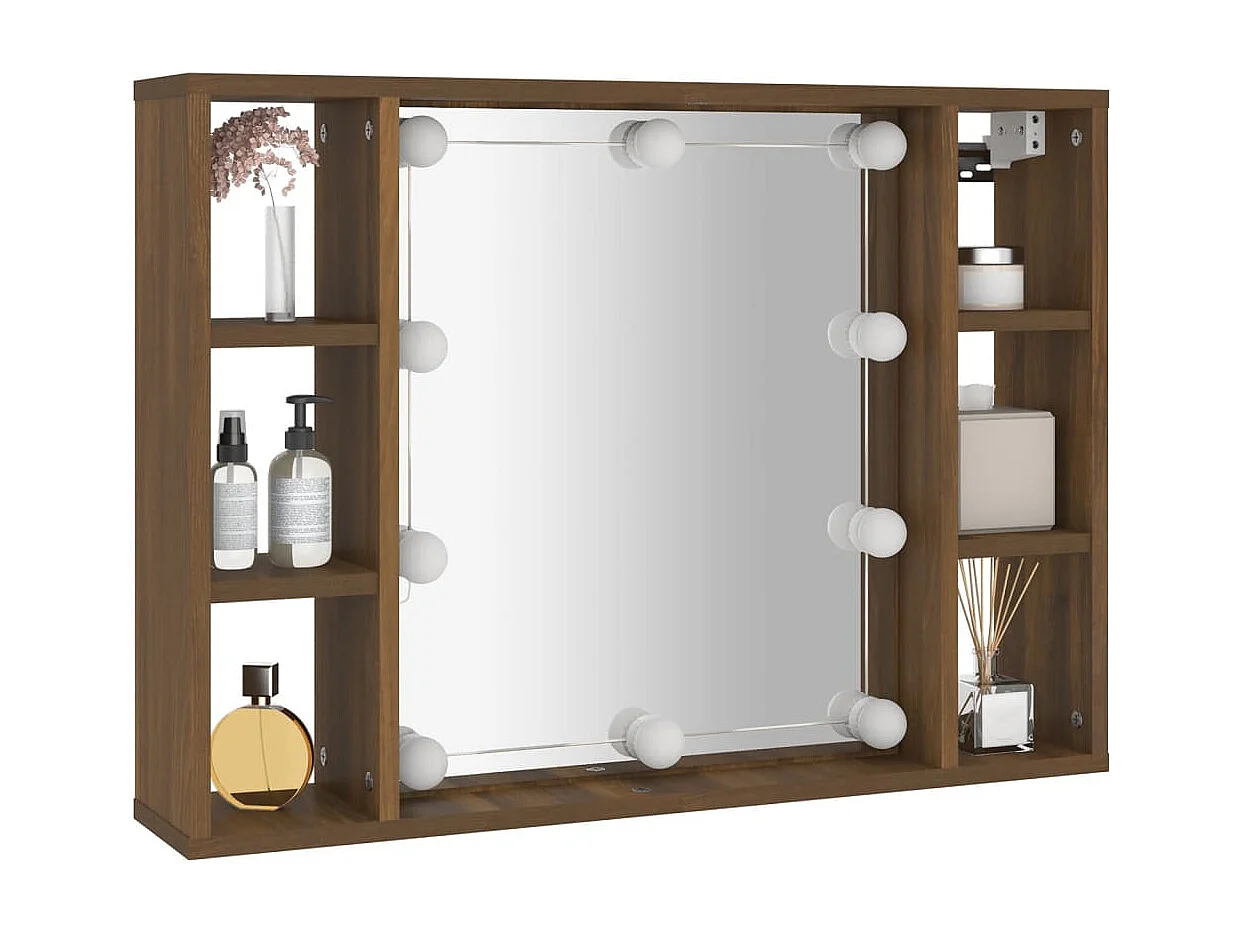 Spiegelkast met LED-verlichting 76x15x55 cm bruin eikenkleur