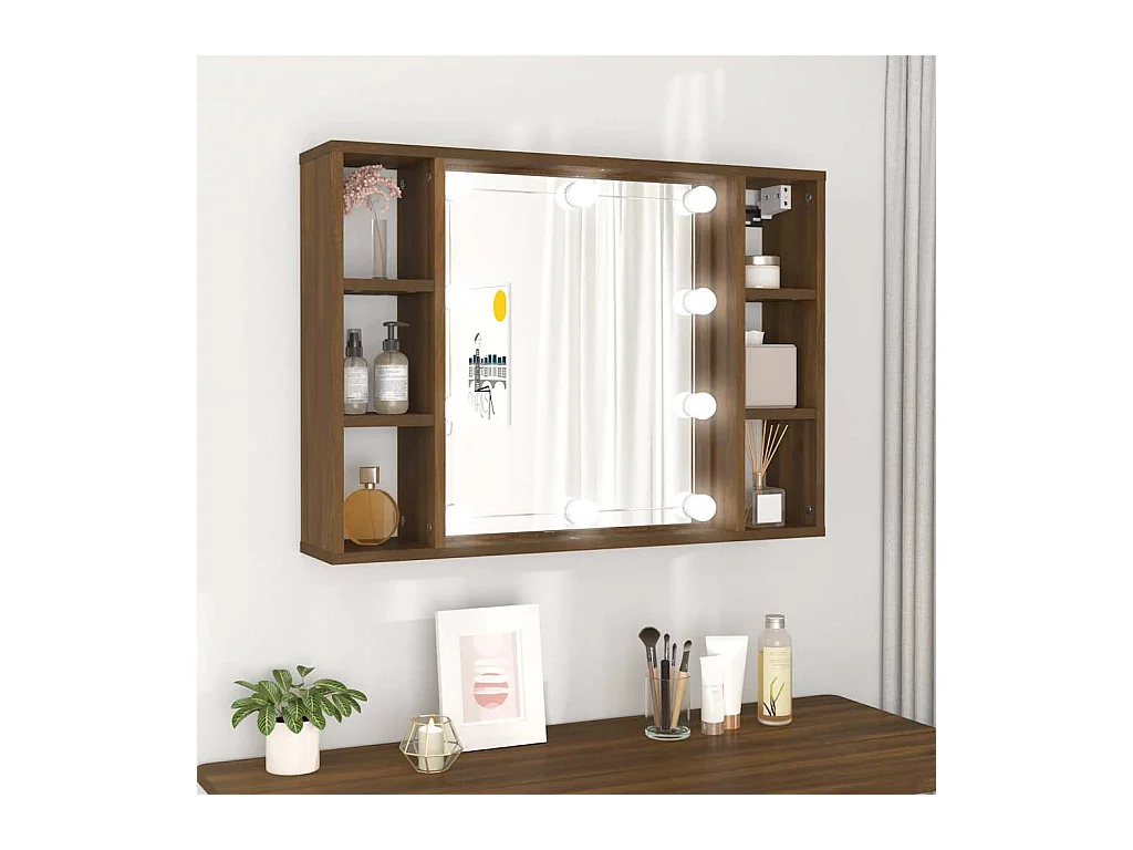 Mobile a Specchio con LED Rovere Marrone 76x15x55 cm