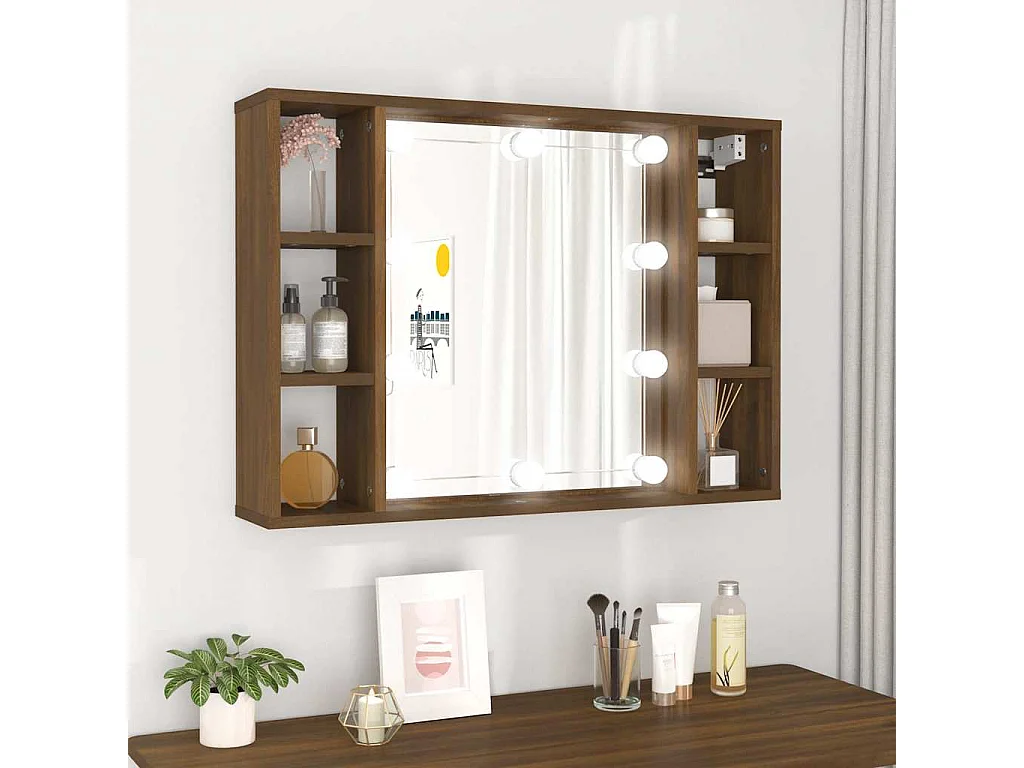 Spiegelkast met LED-verlichting 76x15x55 cm bruin eikenkleur