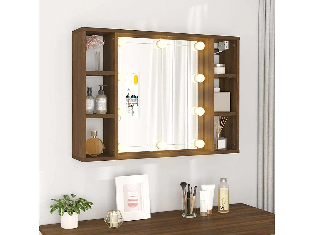 Spiegelkast met LED-verlichting 76x15x55 cm bruin eikenkleur