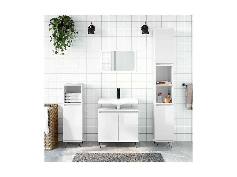 Badschrank Hochglanz-Weiß 58x33x60 cm Holzwerkstoff