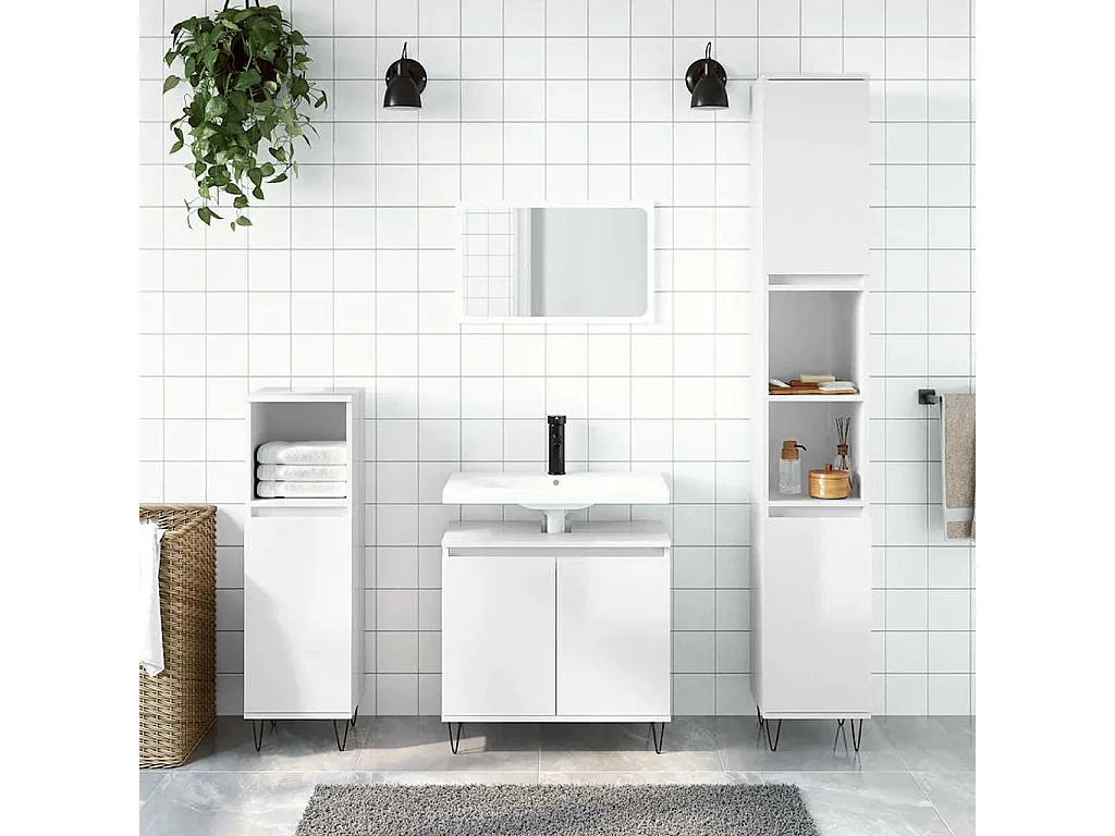 Armoire de bain blanc brillant 58x33x60 cm bois d'ingénierie