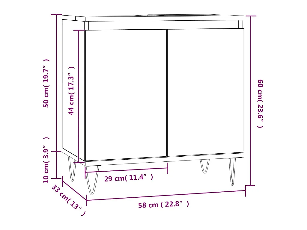 Badkamerkast 58x33x60 cm bewerkt hout hoogglans wit
