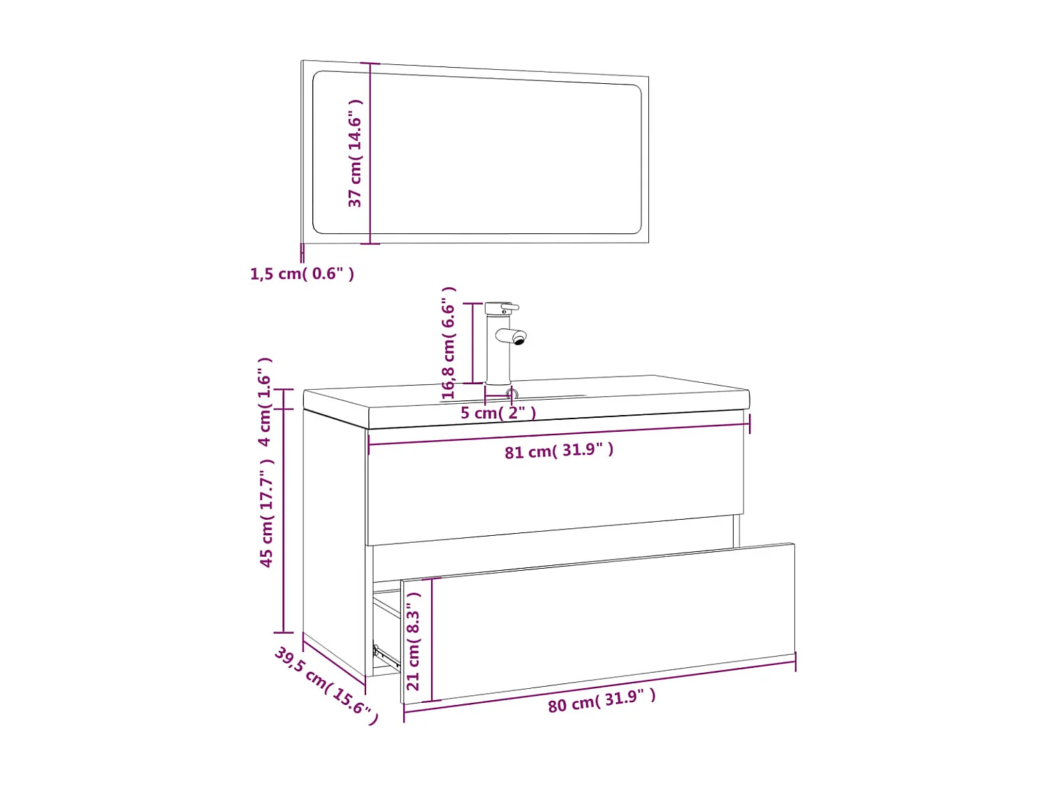 Meubles de salle de bain Chêne fumé Bois d'ingénierie