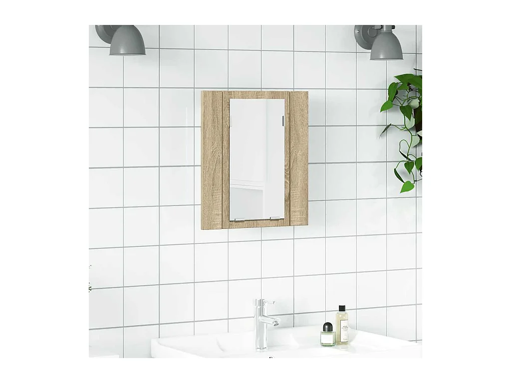 Armoire à miroir LED de bain Chêne sonoma 40x12x45 cm Acrylique