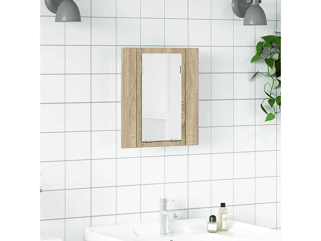 Armoire à miroir LED de bain Chêne sonoma 40x12x45 cm Acrylique