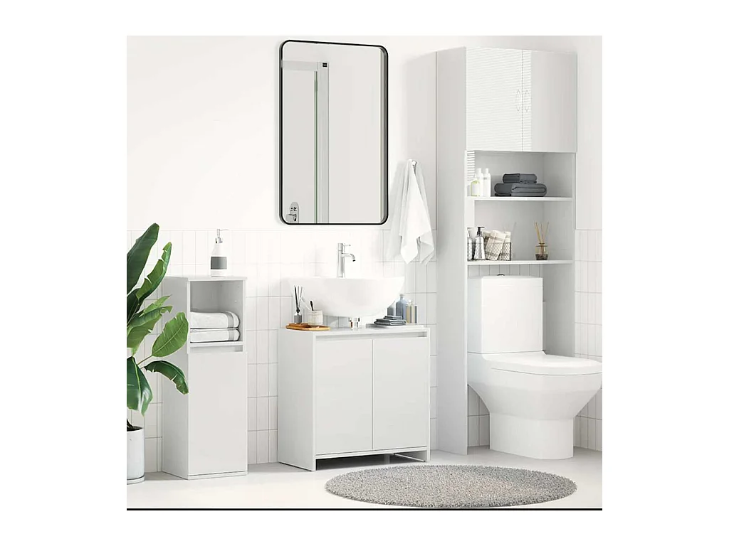 Armoire de salle de bain Blanc brillant Bois d'ingénierie