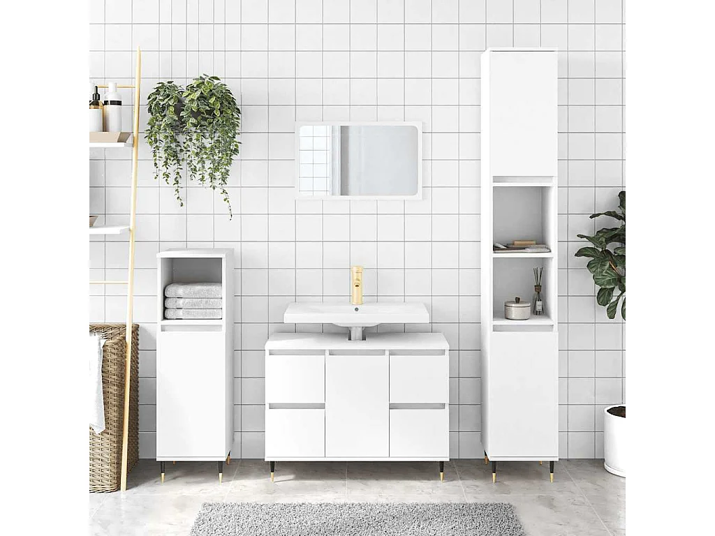 Mobile da Bagno Bianco 80x33x60 cm in Legno Multistrato