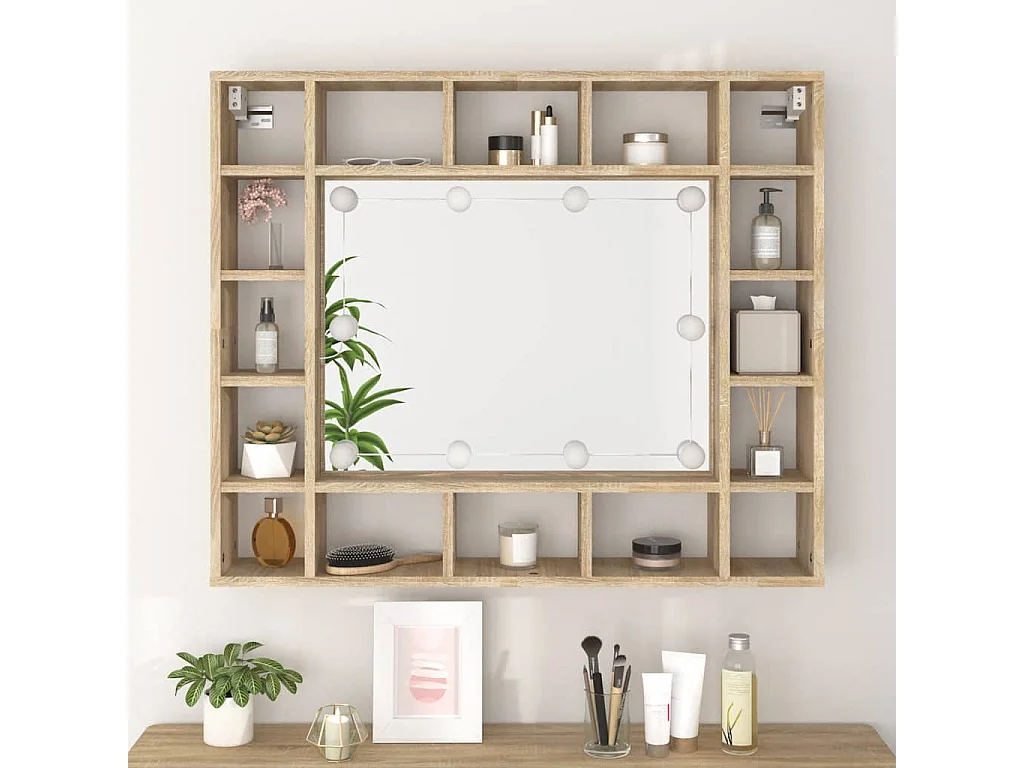 Armoire de miroir avec LED Chêne sonoma 91x15x76,5 cm
