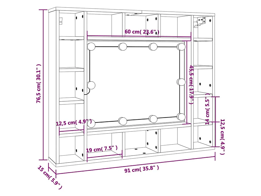 Armoire de miroir avec LED Chêne sonoma 91x15x76,5 cm