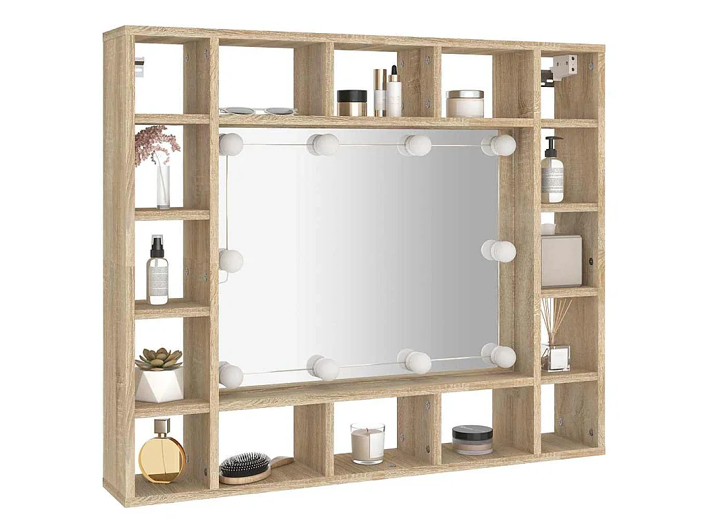 Armoire de miroir avec LED Chêne sonoma 91x15x76,5 cm