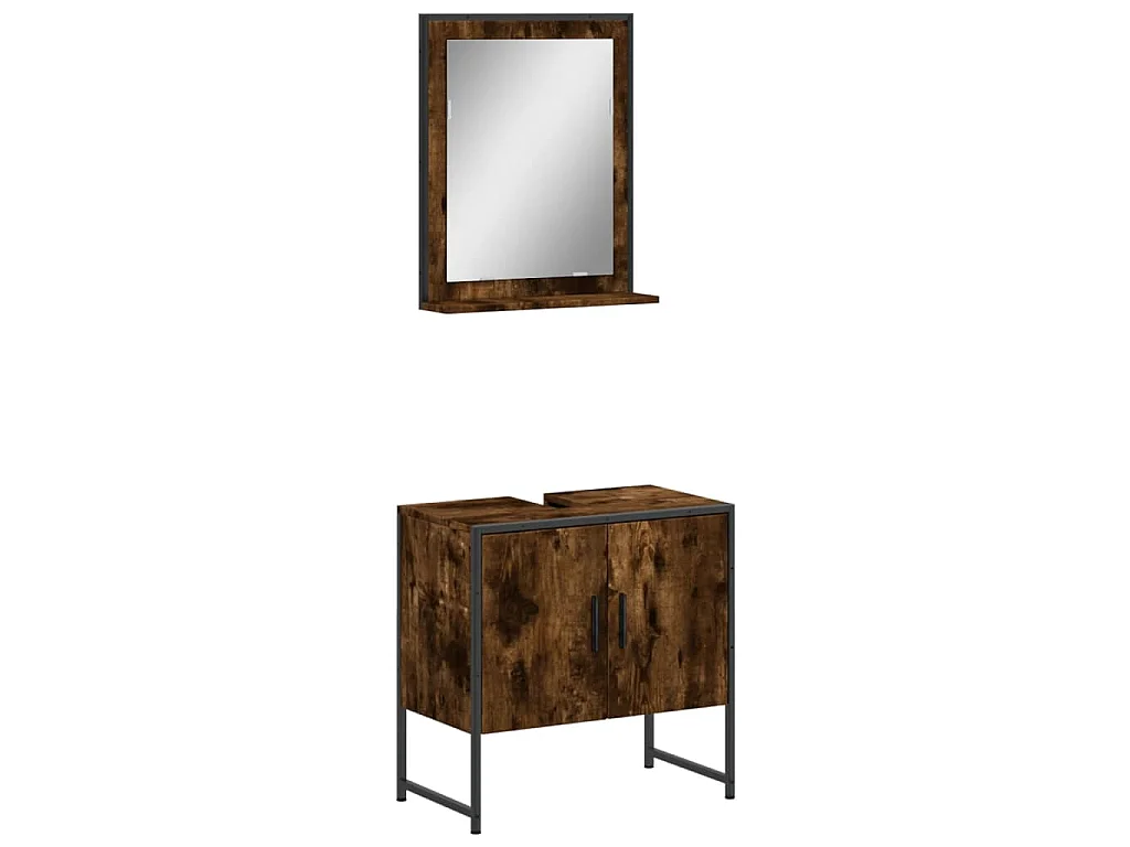 Set Mobili da Bagno 2 pz Rovere Fumo in Legno Multistrato