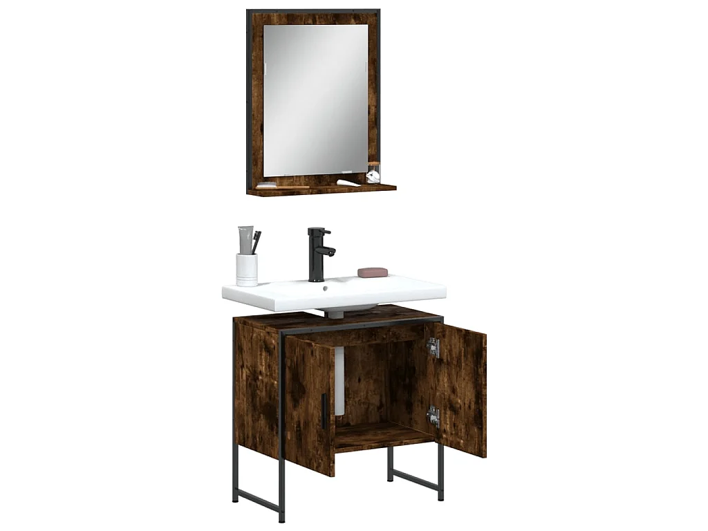 Set Mobili da Bagno 2 pz Rovere Fumo in Legno Multistrato