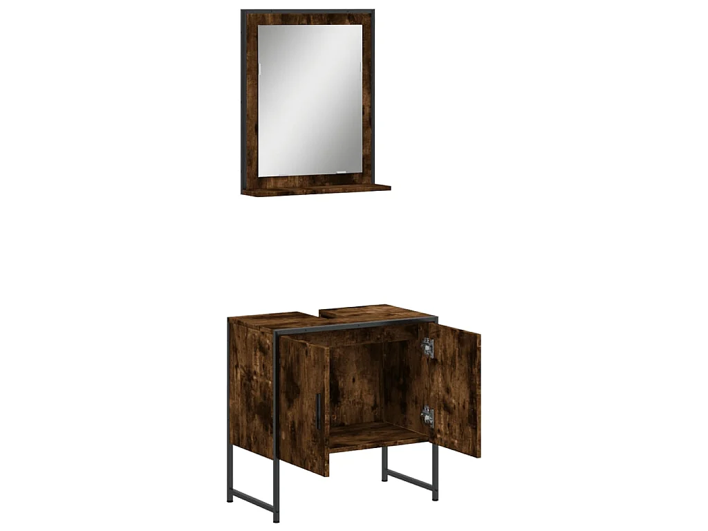 Set Mobili da Bagno 2 pz Rovere Fumo in Legno Multistrato