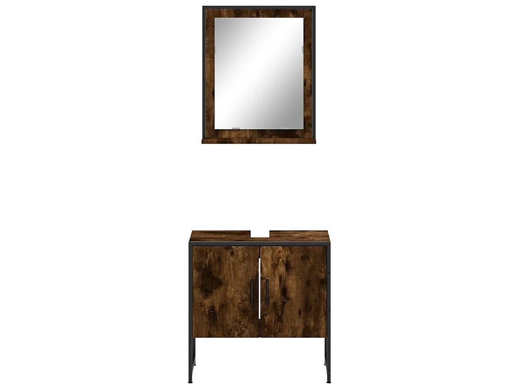 Set Mobili da Bagno 2 pz Rovere Fumo in Legno Multistrato