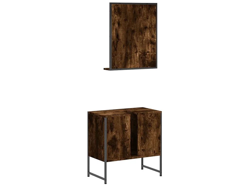 Set Mobili da Bagno 2 pz Rovere Fumo in Legno Multistrato