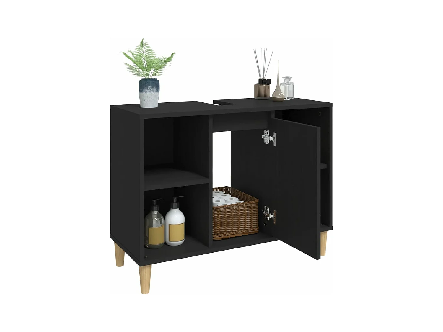 Armario para lavabo madera contrachapada negro 80x33x60 cm