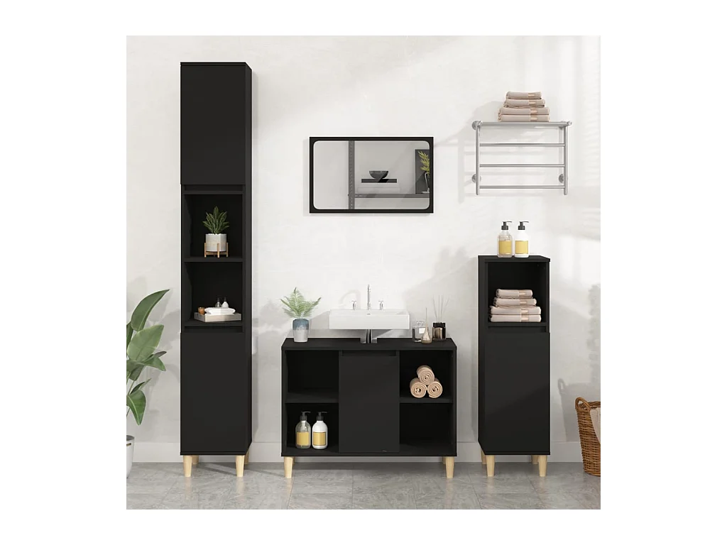 Meuble d'évier noir 80x33x60 cm bois d'ingénierie