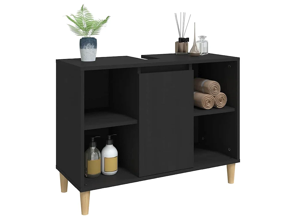 Meuble d'évier noir 80x33x60 cm bois d'ingénierie