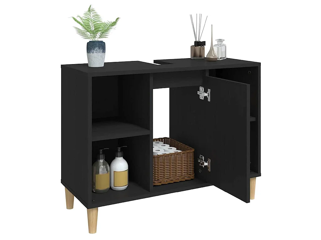 Meuble d'évier noir 80x33x60 cm bois d'ingénierie