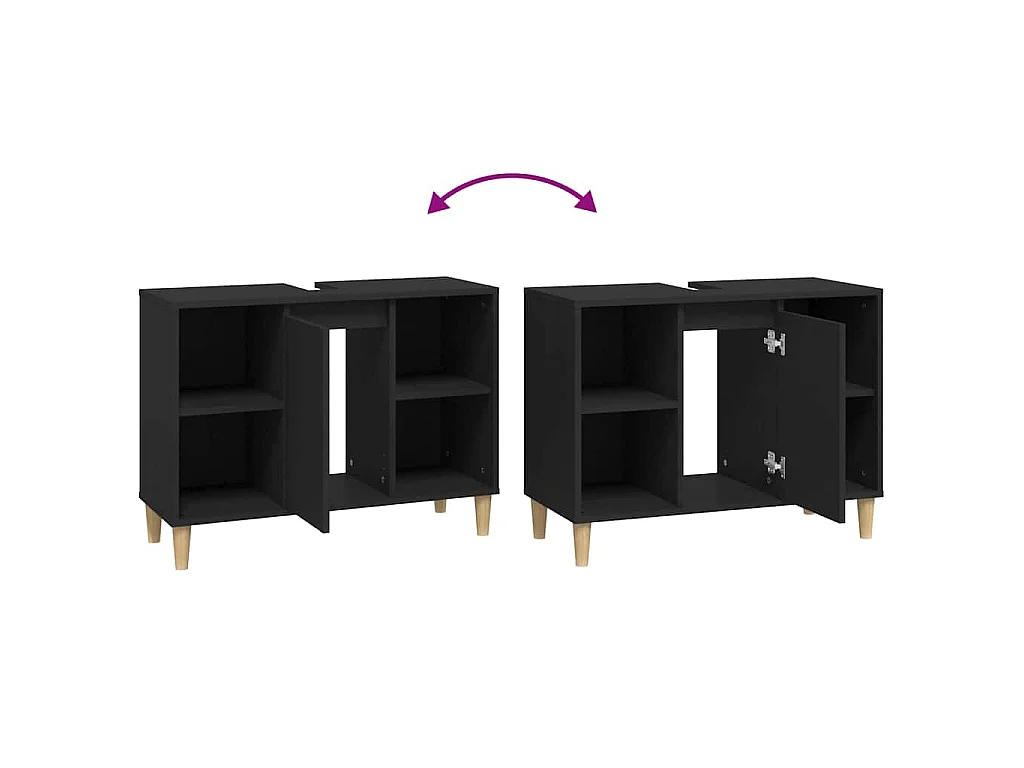 Meuble d'évier noir 80x33x60 cm bois d'ingénierie
