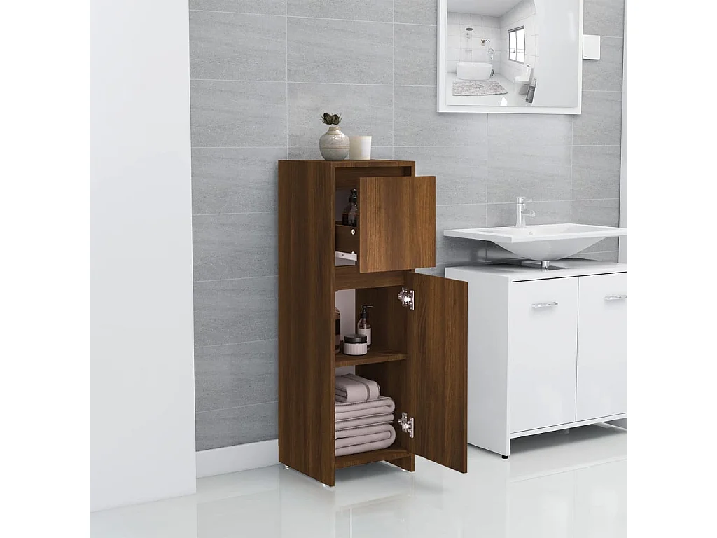 Armário WC 30x30x95 cm derivados de madeira carvalho castanho